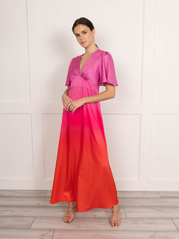 Flounce London Flounce London Maxi Dress In Ombre Pink And Red