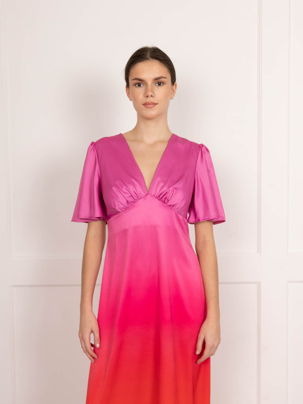 Flounce London Flounce London Maxi Dress In Ombre Pink And Red