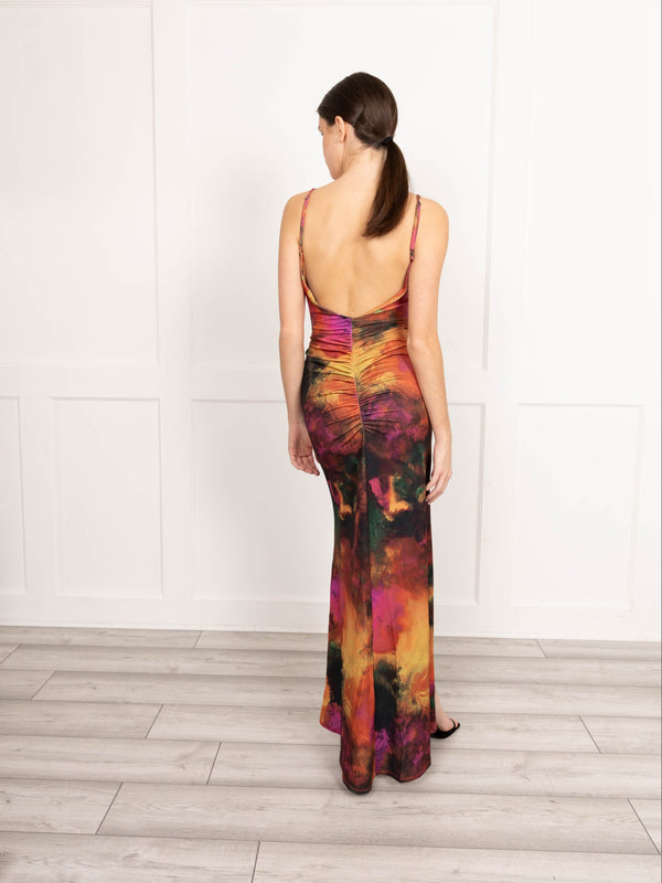 Flounce London Flounce London Maxi Dress In Purple And Orange Blurred Print