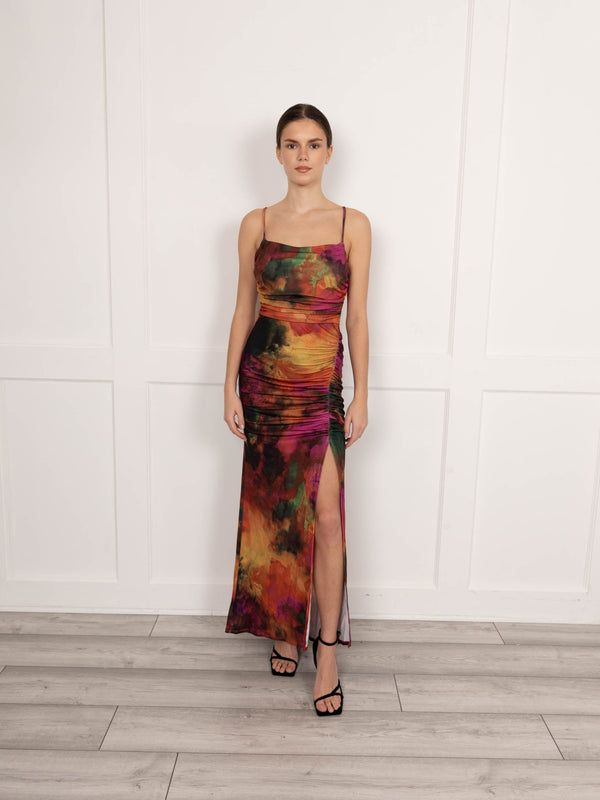 flounce london Flounce London Maxi Dress in Purple and Orange Blurred Print