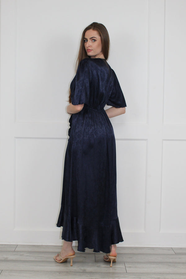 Flounce London Flounce London Navy Floral Jacquard Wrap Dress