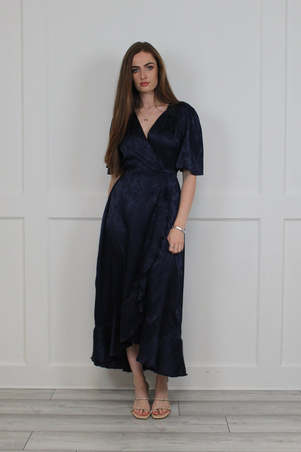 Flounce London Flounce London Navy Floral Jacquard Wrap Dress