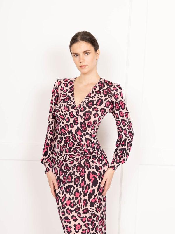 Flounce London Flounce London Pink Leopard Print Midi