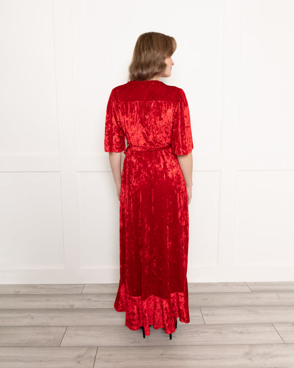 Flounce London Flounce London Red Velvet Wrap Midaxi