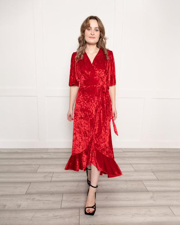 Flounce London Flounce London Red Velvet Wrap Midaxi