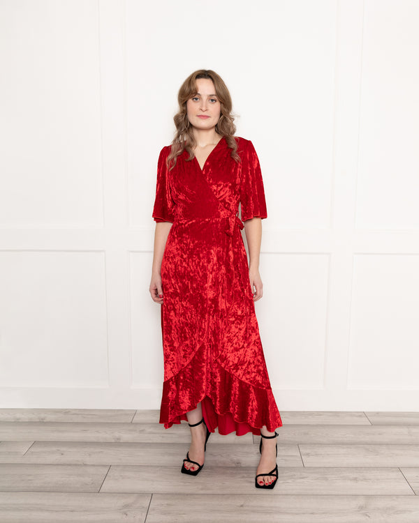 flounce london Flounce London Red Velvet Wrap Midaxi