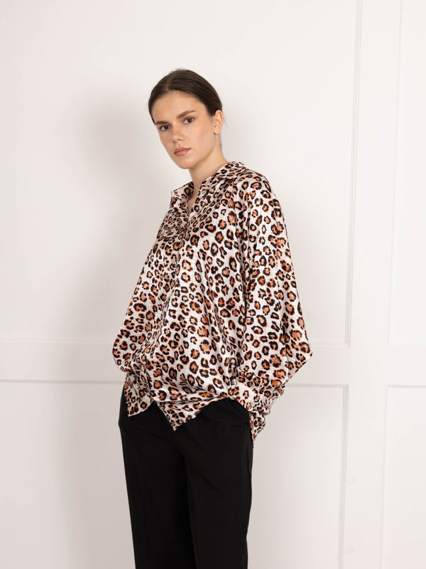 Flounce London Satin Leopard Print Longline Shirt