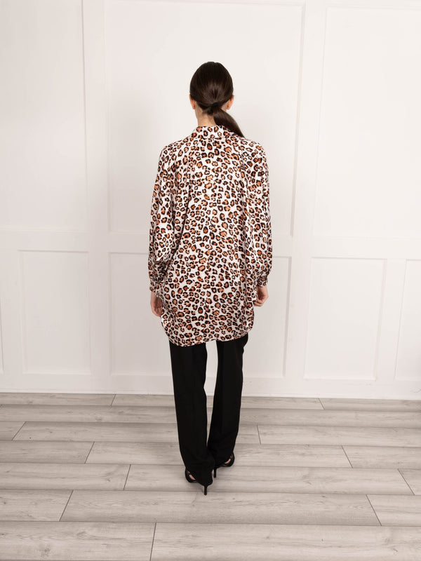 Flounce London Satin Leopard Print Longline Shirt