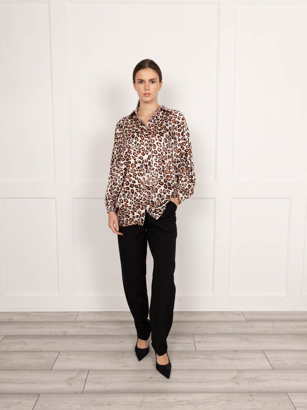 flounce london Satin Leopard Print Longline Shirt