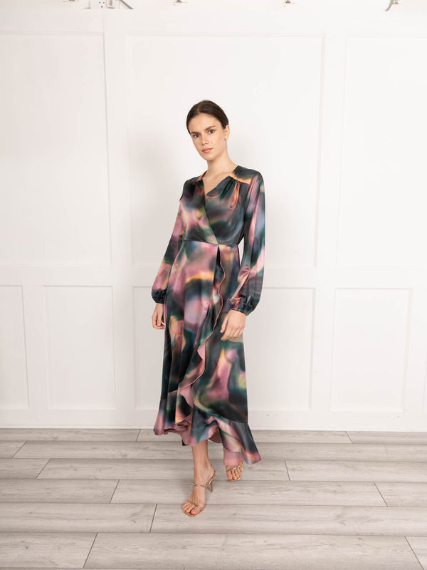 Flounce London Flounce London Swirl Print Wrap Midaxi Dress