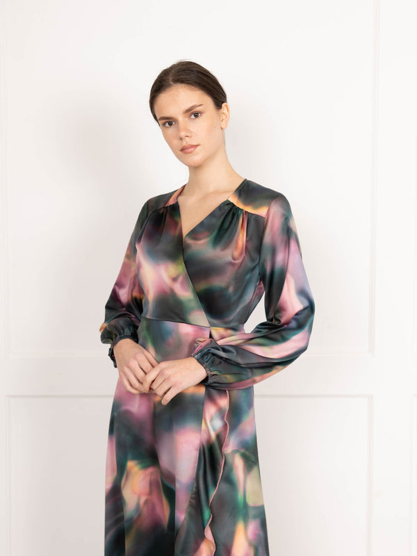 Flounce London Flounce London Swirl Print Wrap Midaxi Dress