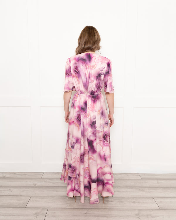 Flounce London Flounce London Tonal Pink Marble Print Midaxi