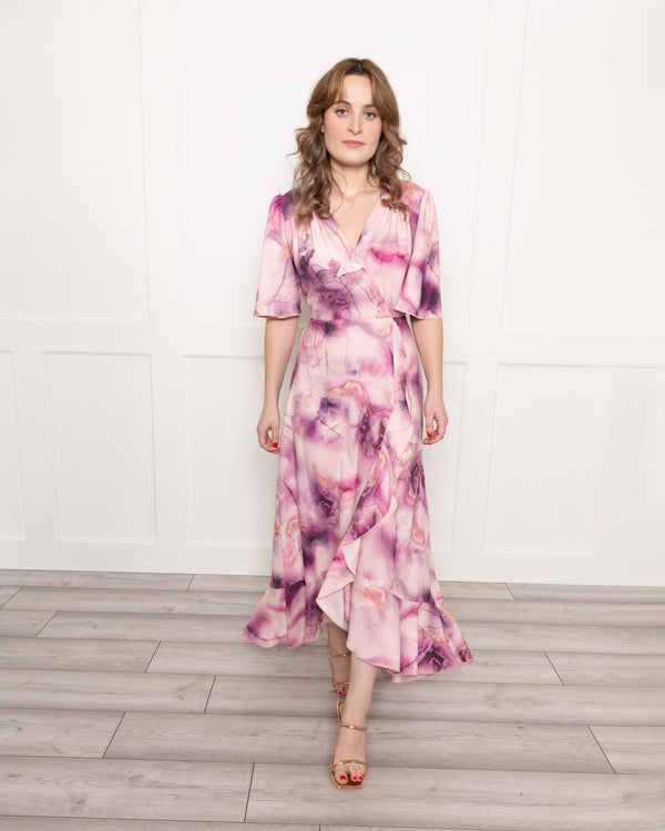 Flounce London Flounce London Tonal Pink Marble Print Midaxi