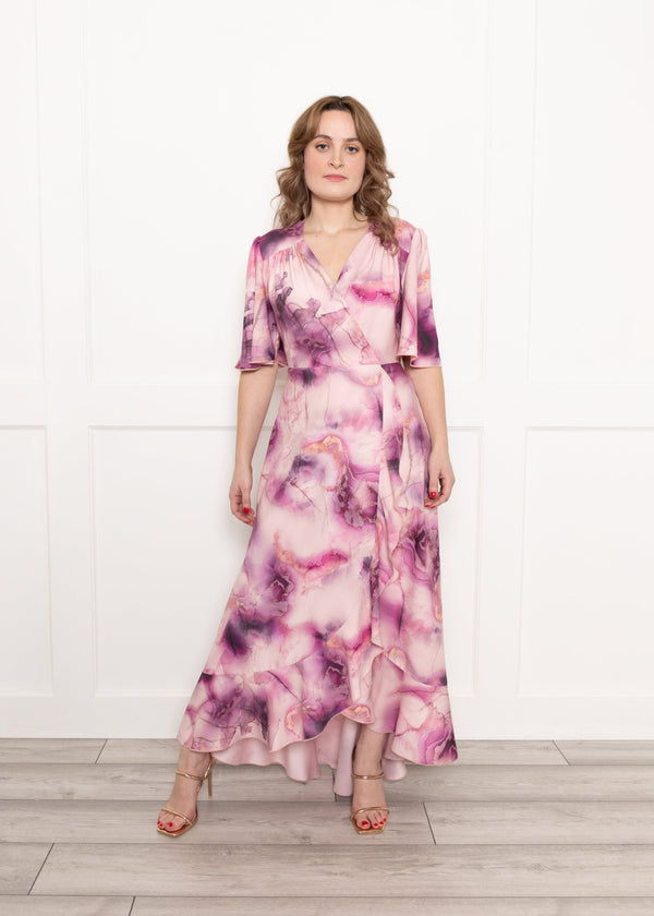 flounce london Flounce London Tonal Pink Marble Print Midaxi