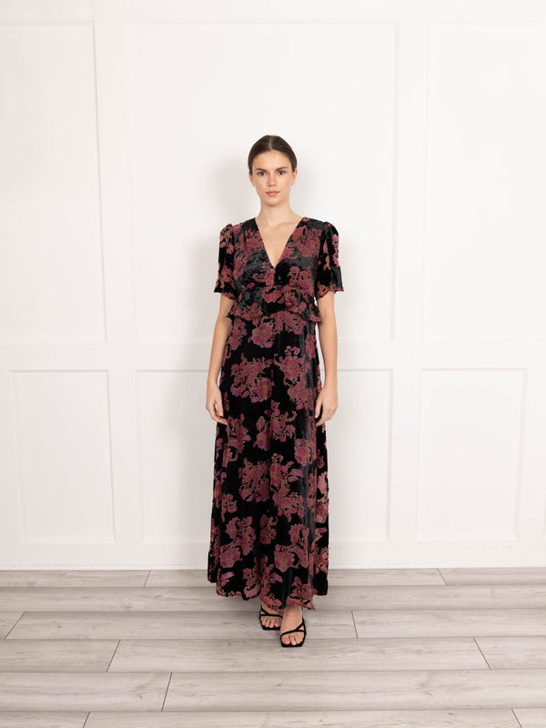 flounce london velvet jacquard maxi dress