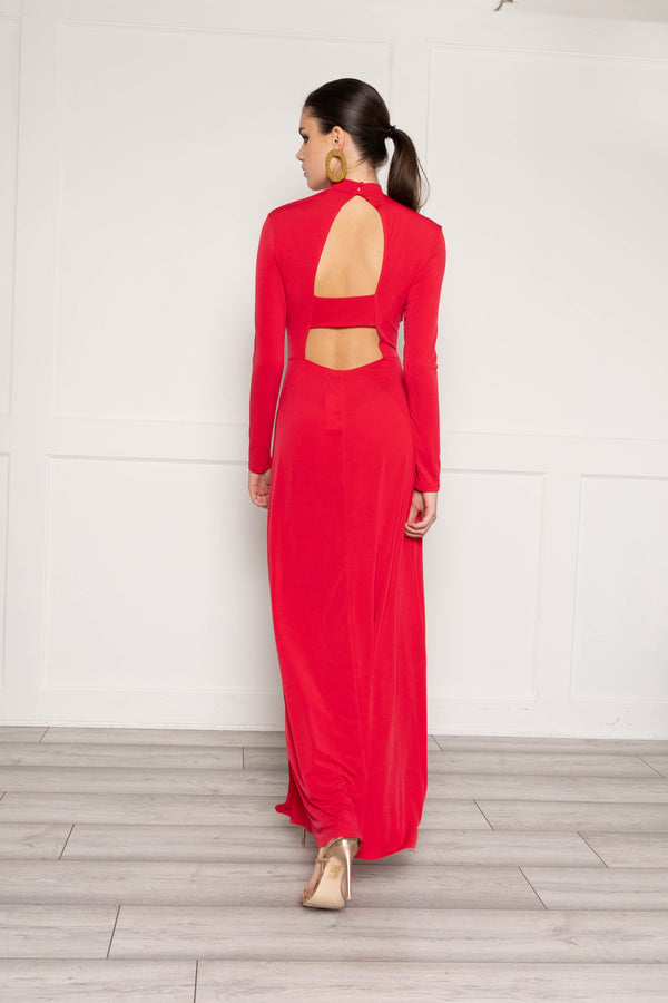 Flounce London High Neck Maxi Dress With Back Detail In Red