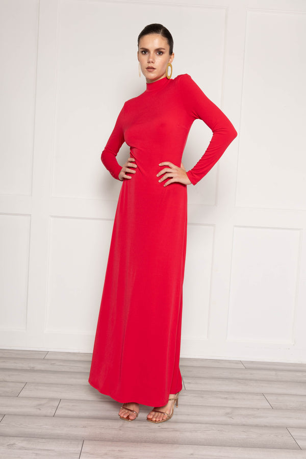 Flounce London High Neck Maxi Dress With Back Detail In Red