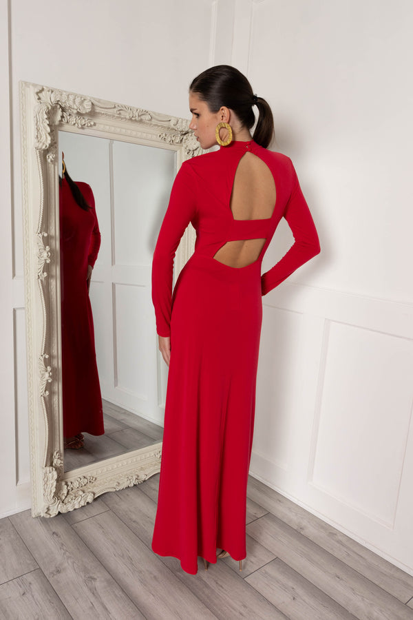 Flounce London High Neck Maxi Dress With Back Detail In Red