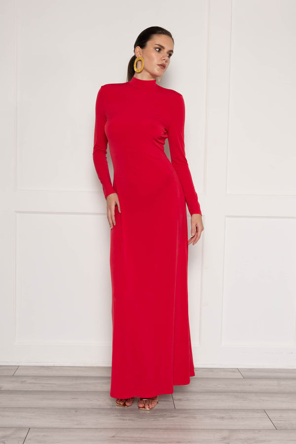 flounce london High neck maxi dress with back detail in red