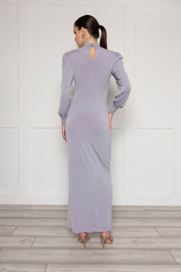 Flounce London High Neck Maxi Dress With Ruched Detail In Grey