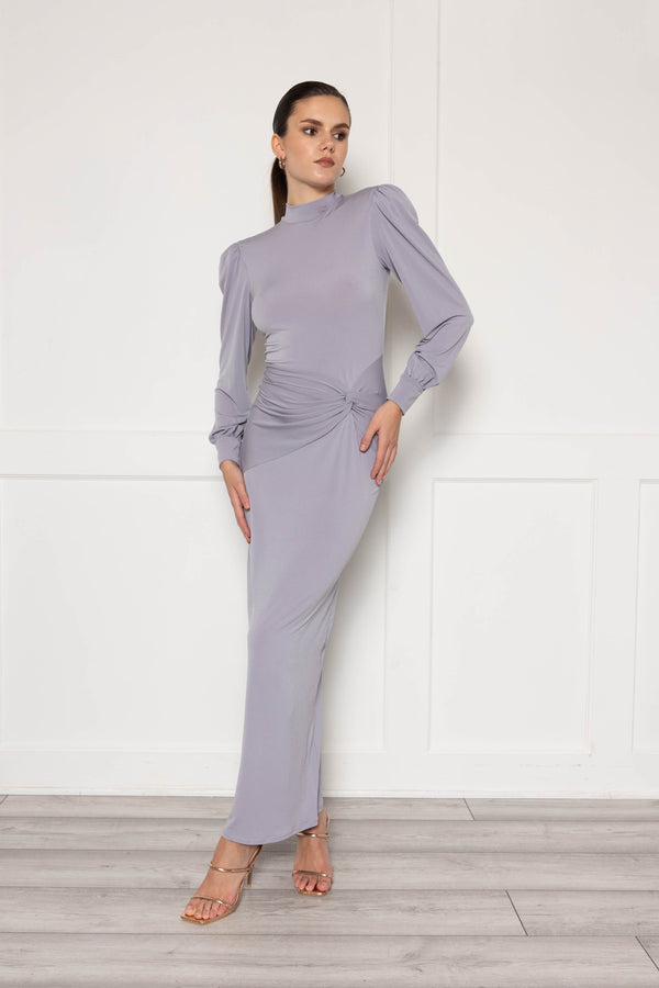 flounce london High neck maxi dress with ruched detail in grey