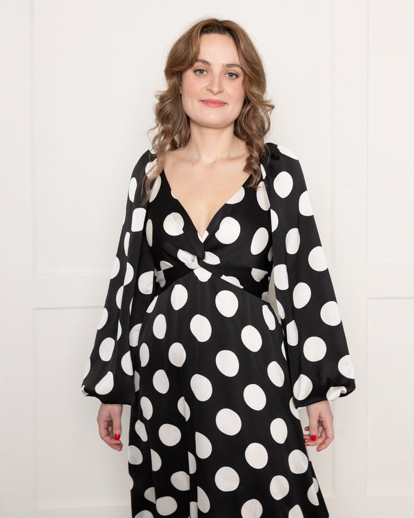 Flounce London Long Sleeve Monochrome Spot Midaxi Dress