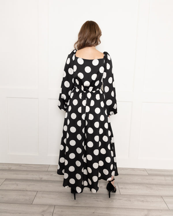 Flounce London Long Sleeve Monochrome Spot Midaxi Dress