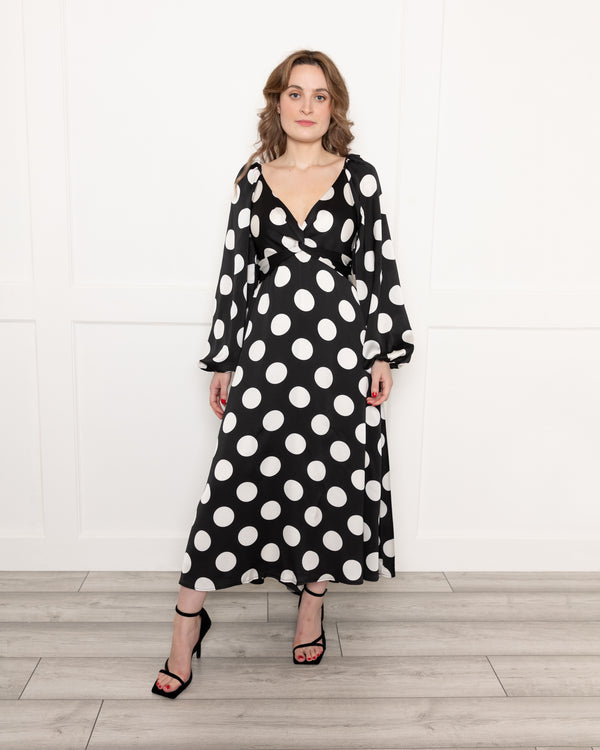 flounce london Long Sleeve Monochrome Spot Midaxi Dress