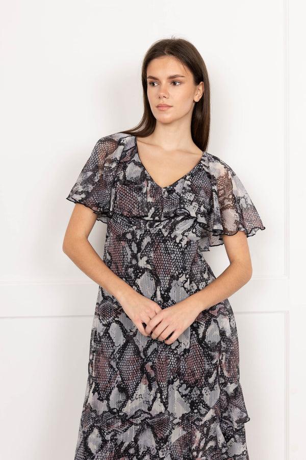 Flounce London Printed Maxi Chiffon Stripe Maxi Dress