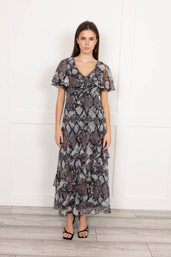 flounce london Printed Maxi Chiffon Stripe Maxi Dress