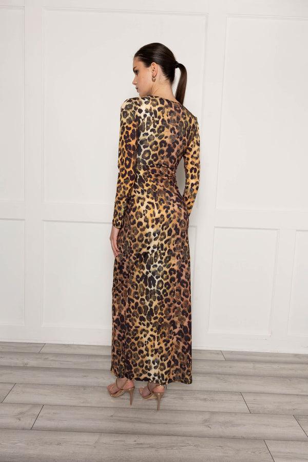 Flounce London Ruched Midaxi Dress With Drape Detail In Leopard Print