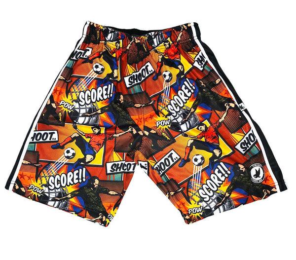 flow society Boys Soccer Comic Attack Short Orange/Multi