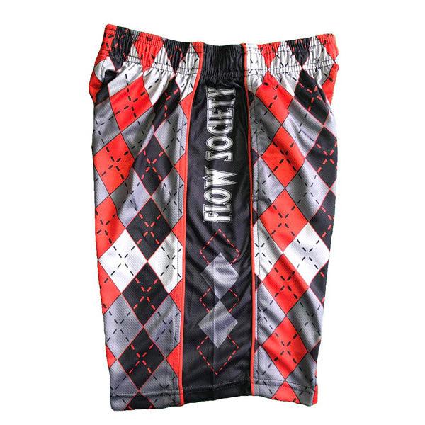 Flow Society Boys Red & Grey Argyle Shorts Red/Grey
