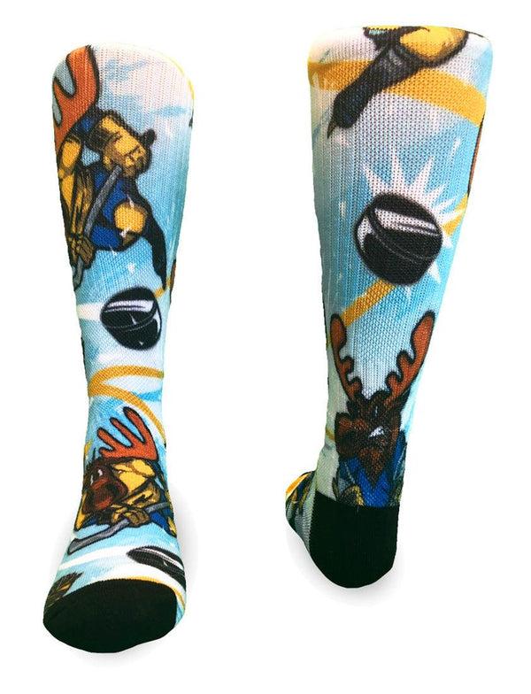 Flow Society Youth Face Off Moose Crew Socks Blue
