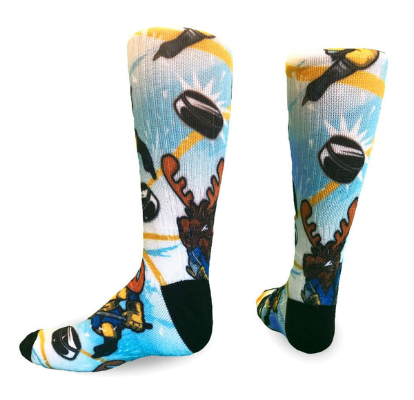 flow society Youth Face Off Moose Crew Socks Blue