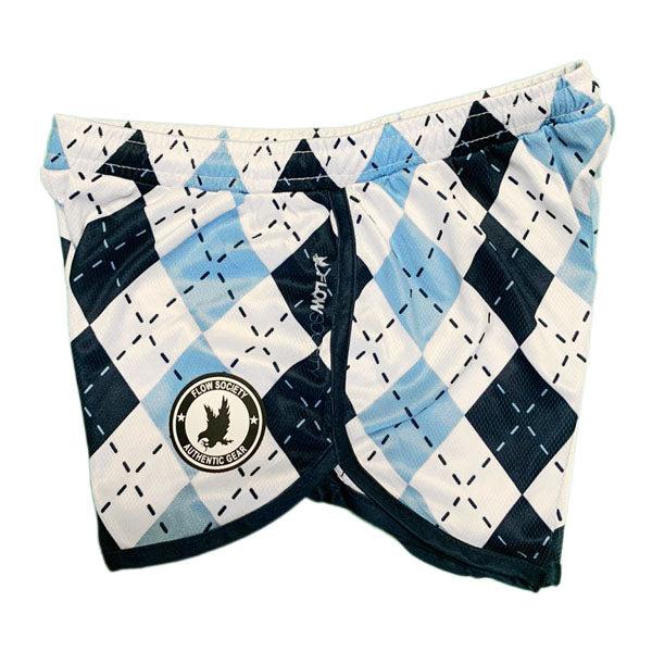 Flow Society Girls & Womens Blue & White Argyle Attack Short Blue & White
