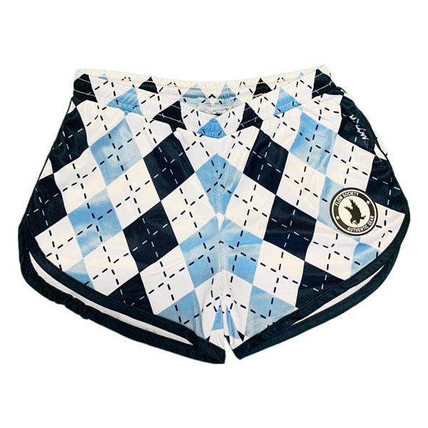 flow society Girls & Womens Blue & White Argyle Attack Short Blue & White
