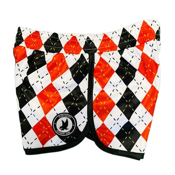 Flow Society Girls & Womens White Black & Red Argyle Attack Short White Black & Red