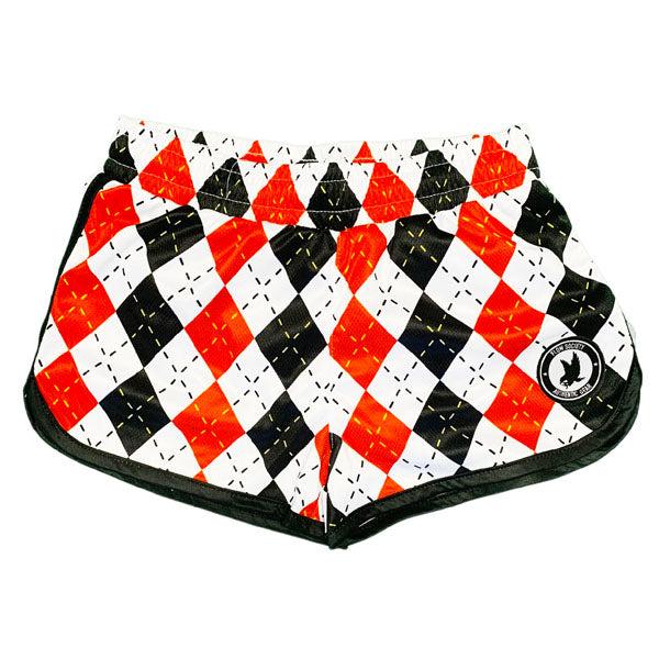 flow society Girls & Womens White Black & Red Argyle Attack Short White Black & Red