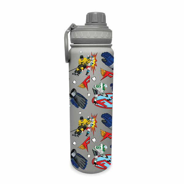 flow society Hip Check Hockey 24oz Stainless Steel Water Bottle Grey