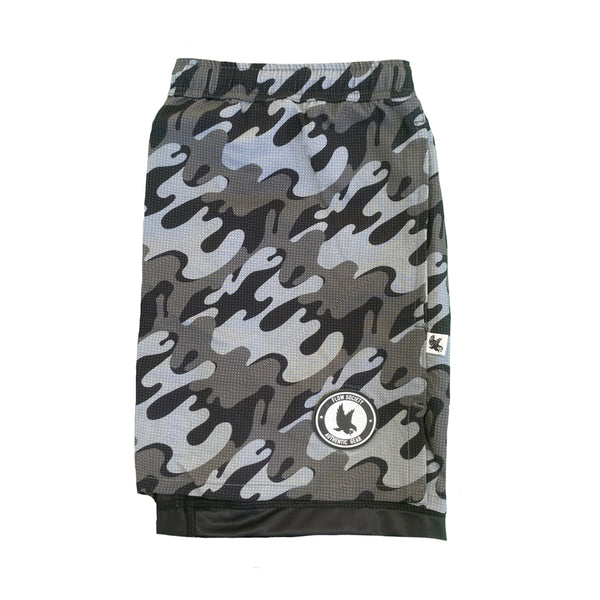 Flow Society Mens 2-1 Compression 7" Bubble Camo Short Silver