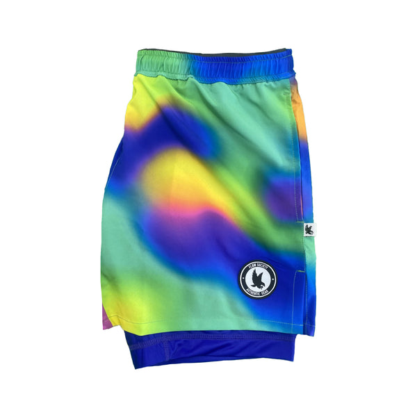 Flow Society Mens 2-1 Compression 7" Neon Gradient Short Multi