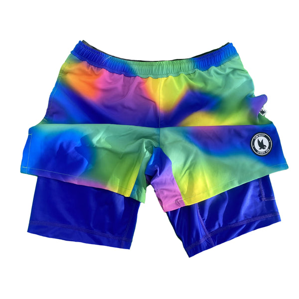 Flow Society Mens 2-1 Compression 7" Neon Gradient Short Multi