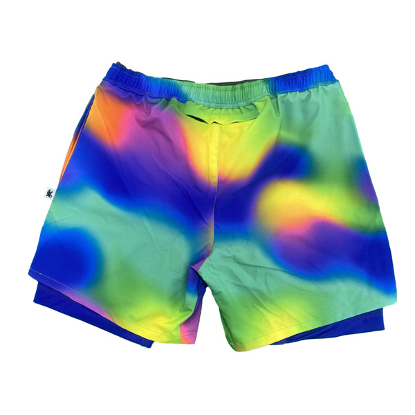 Flow Society Mens 2-1 Compression 7" Neon Gradient Short Multi