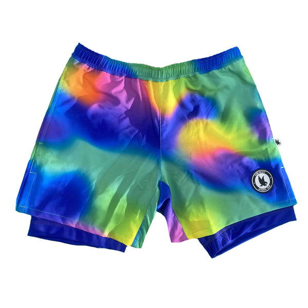 flow society Mens 2-1 Compression 7" Neon Gradient Short Multi
