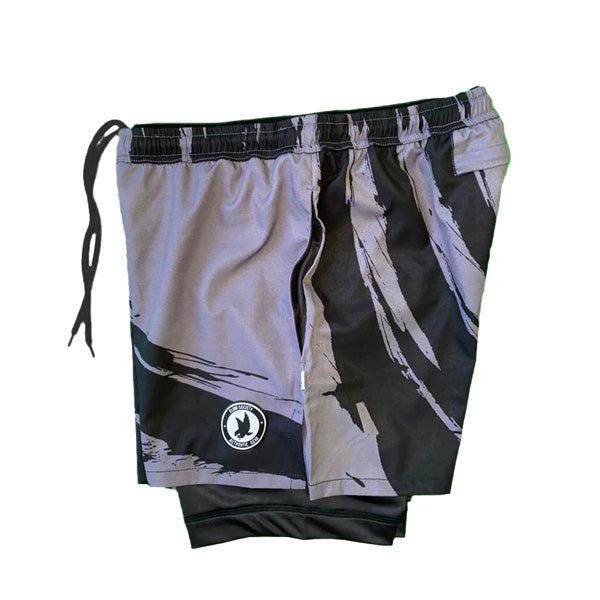 Flow Society Mens 2-1 Compression Enso Charcoal/Black 7" Shorts Charcoal/Black
