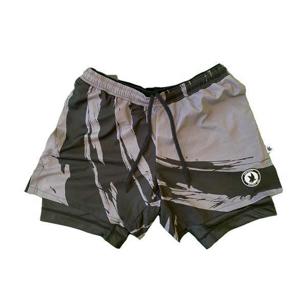Flow Society Mens 2-1 Compression Enso Charcoal/Black 7" Shorts Charcoal/Black