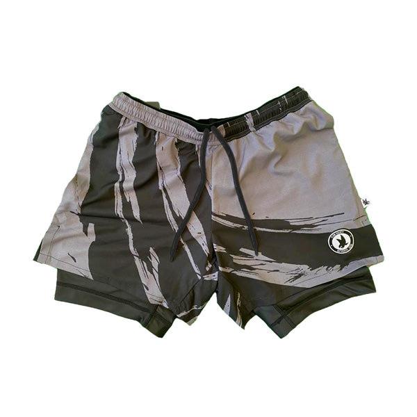 flow society Mens 2-1 Compression Enso Charcoal/Black 7" Shorts Charcoal/Black
