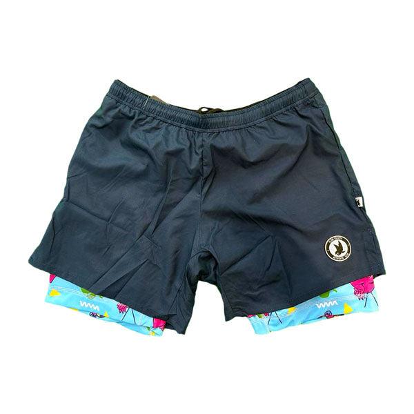 Flow Society Mens 2-1 Compression Navy/flamingo Liner 7" Short Navy/Flamingo Liner