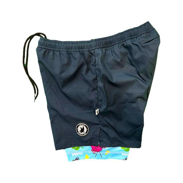 Flow Society Mens 2-1 Compression Navy/flamingo Liner 7" Short Navy/Flamingo Liner